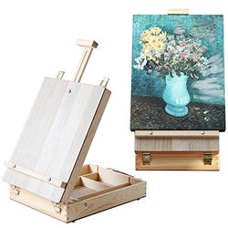 WELLAND Small Wooden Box Easel, Portable Desktop Easel for Painting, Adjustable Table Top Sketch Box Easel Storage Case for Kids Adults, Solid Pine Wood | 15" W x 10.65" D x 4.15" H