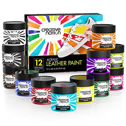 12-Pack Leather Paint for Sneakers & Leather Accessories - Premium Acrylic Shoe Paint Kit for Bags, Purses & More - Waterproof, Flexible, Long-Lasting Paints by Creative Nation, 0.95 Oz.