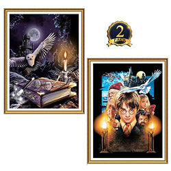 2 Pack Diamond Painting Kits for Adutls and Kids, Full Drill Round Rhinestone Paint with Diamonds,Cross Stitch Embroidery Art Perfect for Relaxation and Home Wall Decor (School of Magic, 2 Pack)