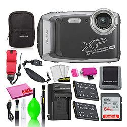 Fujifilm FinePix XP140 Waterproof Digital Camera (Dark Silver) Accessory Bundle with 64GB SD Card + Small Camera Case + Extra Battery + Battery Charger + Floating Strap + More