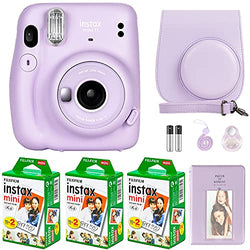 Fujifilm Instax Mini 11 Camera with Fujifilm Instant Mini Film (60 Sheets) Bundle with Deals Number One Accessories Including Carrying Case, Selfie Lens, Photo Album, Stickers (Lilac Purple)