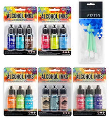 Ranger Tim Holtz Alcohol Inks Bundle, Lakeshore, Dockside Picnic, Mariner, Beach Deco, Spring Break, 10x Pixiss Ink Blending Tools