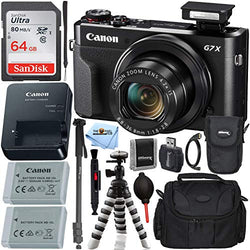 Canon PowerShot G7 X Mark II Digital Camera (Black) with Ultimate Accessory Bundle - Includes: Ultra 64GB SDXC Memory Card, Extra Battery, 72" Monopod, 8" Gripster, Carrying Case & More