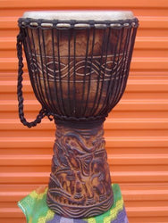Extra Large 26" Tall Djembe Deep Carved Hand Drum ELEPHANTS - Model #65m4