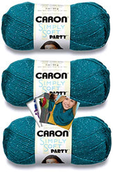 Caron Simply Soft Party Yarn - 3 Pack with Patterns (Teal Sparkle)