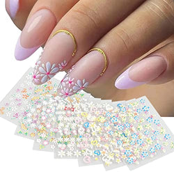 30 Sheets Colorful Flower Nail Art Stickers 3D Self-Adhesive Flower Nail Decals Flower Daisy Bow Stickers with Rhinestones Nail Designs for Women Floral Manicure Tips Accessories DIY Nail Decorations