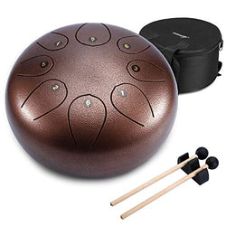Asmuse Steel Tongue Drum 8 Notes 10 Inch Pan Drum Percussion Steel Drum Instrument with Mallets, Mallet Bracket,Tonic Sticker and Travel Bag