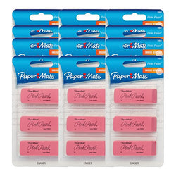 Paper Mate Pink Pearl Erasers, Large, 12 Packs of 3 (36 Erasers)