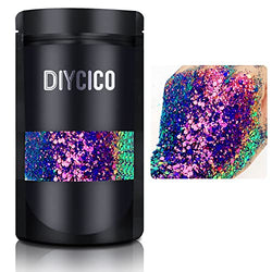 Chameleon Chunky Glitter for Resin, 3.5oz/ 100g Blue Cyan Purple Gradient Holographic Craft Glitter Powder Mixed Chunky Fine Flakes Iridescent Nail Sequins for Nail Art,Hair,Tumblers,Slime,Painting