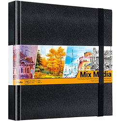 Mix Media Pad Ohuhu Square 8.3"x8.3" Mixed Media Art Sketchbook 120 LB/200 GSM Heavyweight Papers 78 Sheets/156 Pages PU Hardcover Mixed Media Paper Pad for Acrylic Painting Christmas Gift