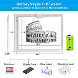 A3 Rechargeable Light Pad with Case, TOHETO 2500mha Battery Powered Light Board with Stand and Top Magnetic Clip 3 Colors Stepless Dimmable 6 Levels Brightness Light Box for Diamond Painting (White)