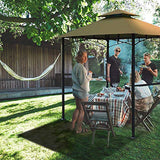 Eurmax USA 5x8 Grill Gazebo Shelter for Patio and Outdoor Backyard BBQ's, Double Tier Soft Top Canopy and Steel Frame with Bar Counters, Bonus LED Light X2 (Khaki)