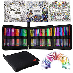 Larkpad 48 Unique Colors Gel Pen Set & 3 Coloring Books & 48 Color Replacement Refills for Adult Coloring Books Art Markers,Bonus Black Case(48 Pens & 3 Books & 48 Refills)