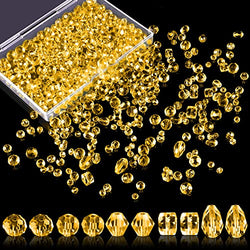 Crystal Beads, 600 Pcs Glass Beads, Assorted Crystal Beads for Jewelry Making, Rondelle Jewelry Beads with Container Box, Glass Beads Bulk for DIY Necklace Bracelet Earring(4/6/8mm, Yellow)
