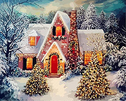 DIY 5D Full Drill Winter Christmas Snow House Landscape Square Diamond Painting Scenery by Number Kits for Adults & Children Crystal Cross Stitch for Home Wall Decoration Gift (Snow6, 40x30cm/16x12in)