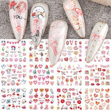 Valentines Nail Stickers Love Bear Heart Nail Art Decals Water Transfer Rose Cake Lips Designs Nail Stickers for Women Girls Manicure Tip Nail Decoration