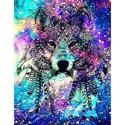 Artunion Dreamcatcher Wolf Diamond Painting Kits for Adults, Animals Diamond Art Kits Full Round Drill Painting by Diamonds Arts and Crafts for Home Wall Decor, 14x18 Inch