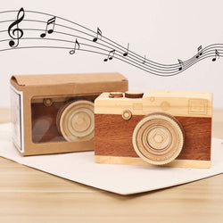 FuturePlusX Creative Wooden Music Box, Retro Camera Designed Wooden Gift Music Box for Boys Girls Home Decoration
