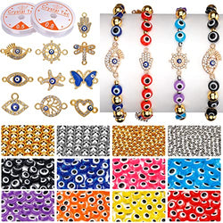 1022 PCS Evil Eye Beads for Jewelry Making, 8mm Flat Round Evil Eye Charms Colorful Evil Eye Bracelet Making Kit Easter Beads Decors for Crafts DIY Bracelet Earring Necklace Making