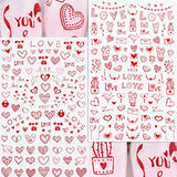 Red Heart Nail Art Stickers Decals Valentines Day Red Heart Love Romantic Devise 3D Self-Adhesive Slider Letters Decals for Women Manicure Decorations Accessories 4 Sheets