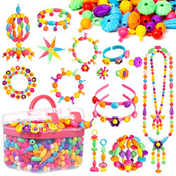 LASMEX Pop Snap Beads Jewelry Making Kit for Girls Toys Kids Pop Bead Art & Craft Creativity Kits DIY Bracelets Necklace Hairband Rings Toy for Age 3 4 5 6 7 8-Year-Old Kids Christmas Birthday Gifts