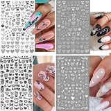 8 Sheets 3D Heart Nail Art Stickers Black White Heart Nail Decals Self-Adhesive Abstract Heart Love Nail Stickers for Acrylic Nails Hearts Nail Stickers for Women Girls Valentines Nail Decorations