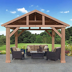 Pre-Stained Premium Cedar Wood & Aluminum 14 x 12 Outdoor Pavilion Gazebo