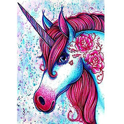 MXJSUA DIY 5D Diamond Painting by Number Kits Full Drill Rhinestone Pictures Arts Craft for Home Wall Decor,Colored Unicorn 12x16inches