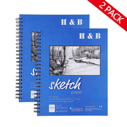 H & B Sketch Pad 9"X12", 100-SheetsX2 Pack, Wire Bound, Blank Page, Artist Sketch Pad, Durable Acid Free Drawing and Sketching Paper Book(2 Pieces)
