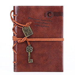 Leather Writing Journal Notebook, EvZ Classic Key Bound Retro Vintage Notebook Diary Sketchbook Gifts with Unlined Travel Journals to Write in for Girls and Boys Notepad Guest Book, Dark Coffee