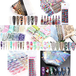 MiaoWu 140 Sheets Nail Art Foil Transfer Stickers Decals, Holographic Nail Art Design, Adhesive Transfer Foils Stickers DIY Nail Art Decorations, Women Fingernails Toenails Nail Supplies
