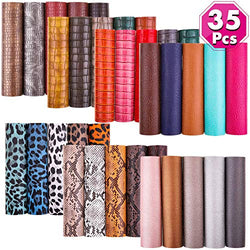 35 Pcs Faux Leather Sheets for Earrings Making, Cridoz 7 Styles Faux Leather Fabric Sheet for Earrings Making, Hair Bow and Crafts, 6.3 x 8.3 Inches