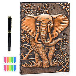 Traveler Journal with Pen and Sticky Notes Hardcover 3D Handmade Embossed Elephant Vintage Notebook Planner Sketchbook Diary A5 Lined Notepad College Ruled Notebooks Elephant Journal Gift for Women Men