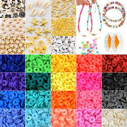 Loose Round Flat Clay Beads for Jewelry Making Friendship Bracelets Necklace Earring DIY Kids Crafts Gift, Small Polymer Spacer Bead with Pendant Charms (Multicolored, 4300 Pieces)