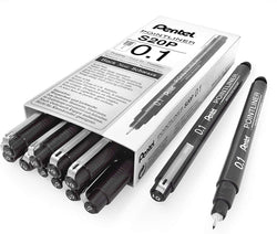 Pentel Arts Pointliner Drawing Pen, 0.1mm, Black Ink, Box of 12 Pens (S20P-1A)