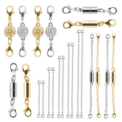 22Pcs Magnetic Jewelry Clasps, Weapow Unique Stainless Gold Silver Rhinestone Ball Lobster Chain Necklace Closures Extenders Kit for Bracelet