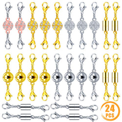 Quacoww 24 Pcs Magnetic Lobster Clasps for Jewelry Necklace Bracelet Spherical Cylindrical Inlaid Rhinestone Spherical