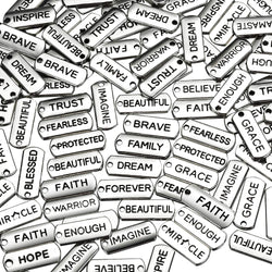 Word Charms Pendants Engraved Motivational Charms Pendants for DIY Necklaces, Jewelry Making, Fashion Accessories, Bracelets, Bangles, Silver (80 Pieces)