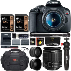 Canon EOS Rebel T7 DSLR Camera Travel Bundle with 58mm 2X Professional Telephoto & 58mm Wide Angle Lenses + Lexar 128GB + Compact Monopod + Table Tripod+ Filter Kit (UV,CPL, ND8) + Camera Bag + More