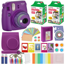 Fujifilm Instax Mini 9 - Instant Camera Clear Purple with Clear Accents with Carrying Case + Fuji Instax Film Value Pack (40 Sheets) Accessories Bundle, Color Filters, Photo Album, Assorted Fra