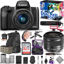 Canon EOS M50 Mirrorless Digital Camera and 15-45mm Lens Video Creator Kit with Altura Photo Essential Accessory and Travel Bundle