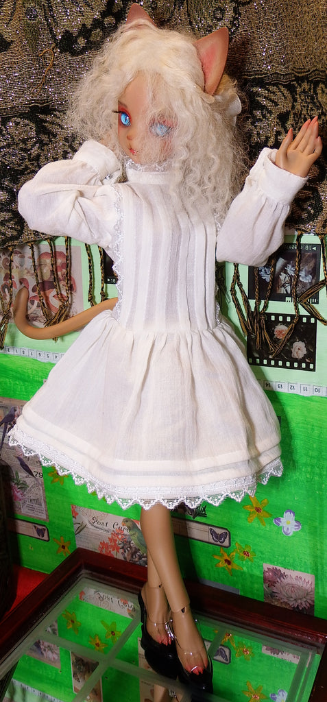 BJD Cat Doll in Pastel Long Sleeve Dress