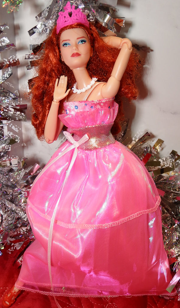 Barbie Red Hair In Ribbon Pink Swet Dress