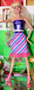 Barbie in Pink Line Blue Stripe Party Dress
