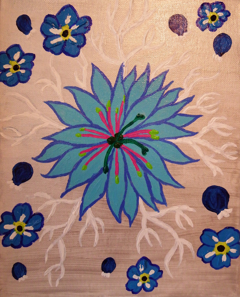 Blue Floral on a silver Background
