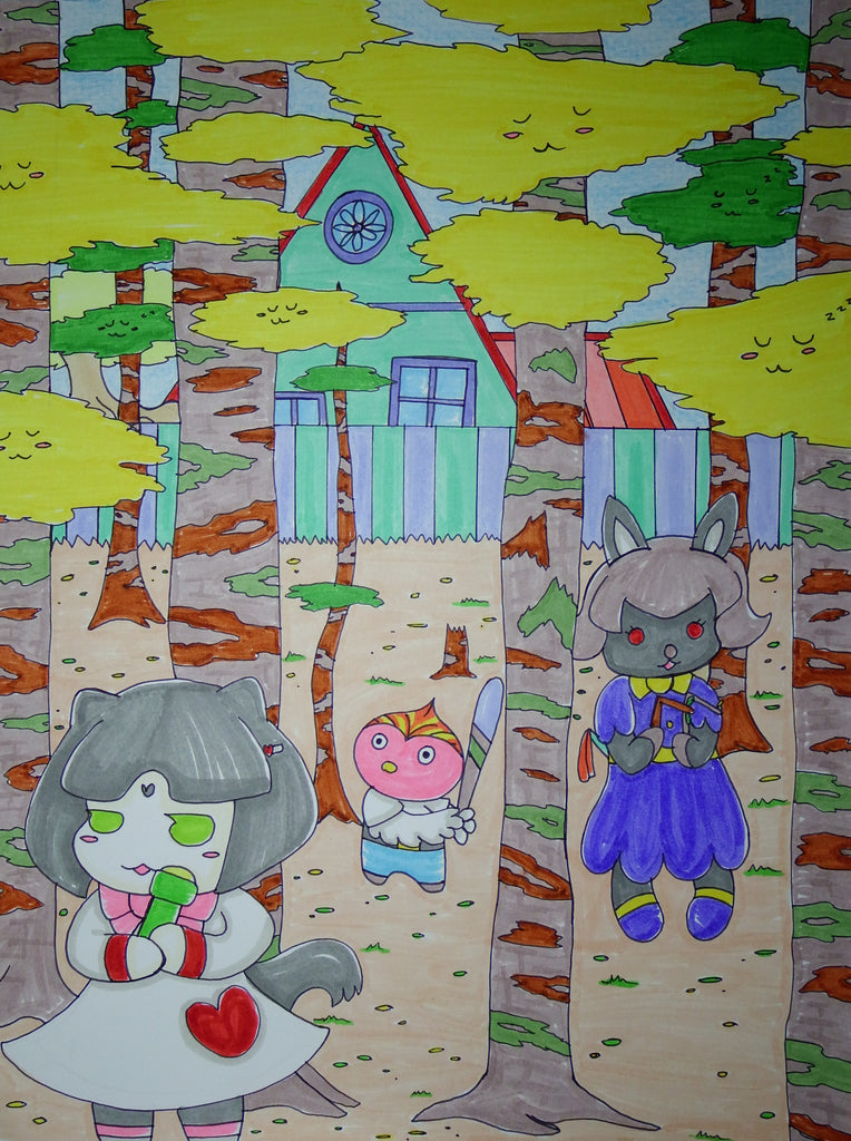 Scary Cat in the Woods Chibi Anime Drawing