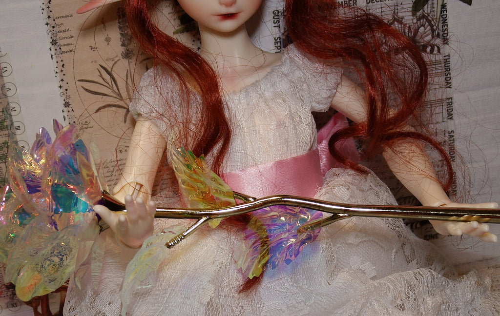 BJD Doll Faun in Lady White Dress with Pink Ribbon