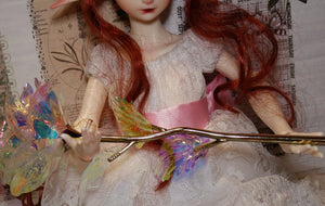 BJD Doll Faun in Lady White Dress with Pink Ribbon