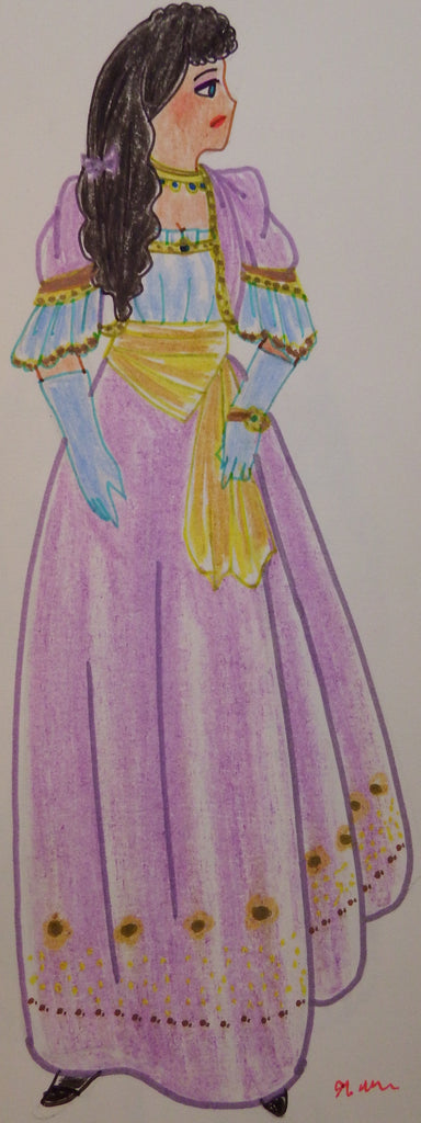 Anime Drawing of a Maiden Wearing a Belgium Purple Dress circa 1895