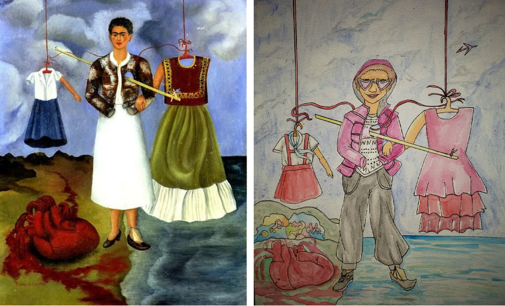 Teresita Blanco Self Portraits Watercolor Andy Warhol and Frida Kahlo Style